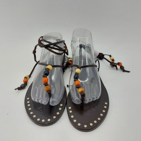 Zara Sandals US 8 EUR 39 Lace Up with Beads Studded Leather - Picture 14 of 16